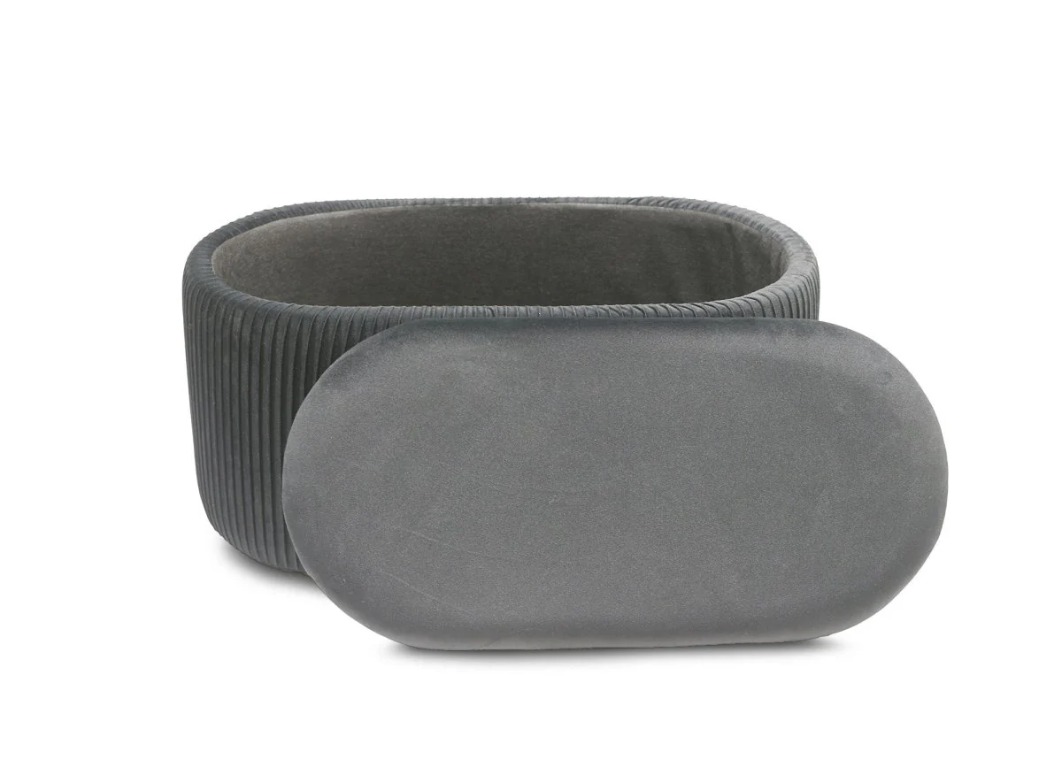 Banquette avec coffre de rangement en velours gris MERY - Image 4