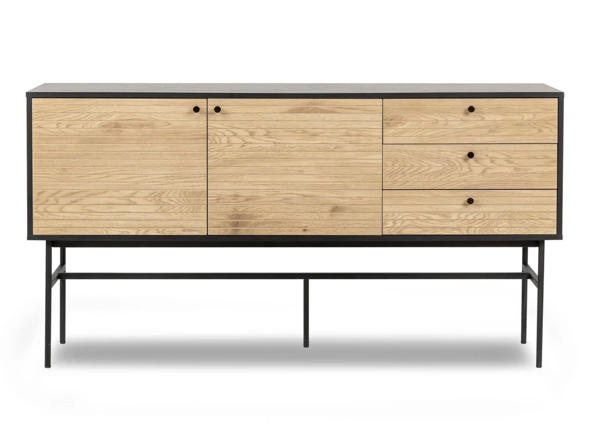 Buffet enfilade 3 tiroirs 2 portes en bois et métal noir DARYL - Image 4