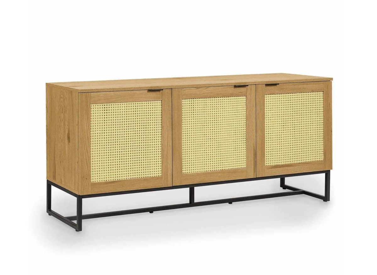 Buffet enfilade scandinave 3 portes en bois métal et cannage TULLIO - Image 3