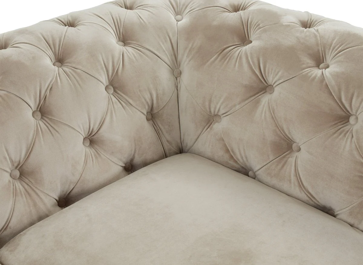 Canapé fixe 2 places capitonné chesterfield velours beige CARMEN - Image 10