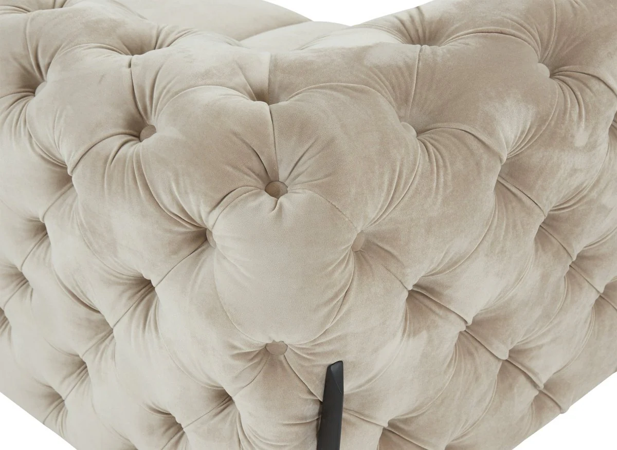 Canapé fixe 2 places capitonné chesterfield velours beige CARMEN - Image 11