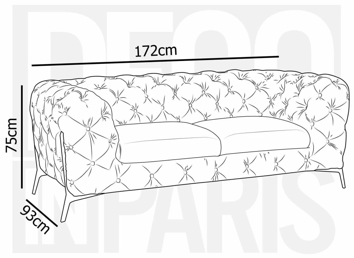 Canapé fixe 2 places capitonné chesterfield velours beige CARMEN - Image 13