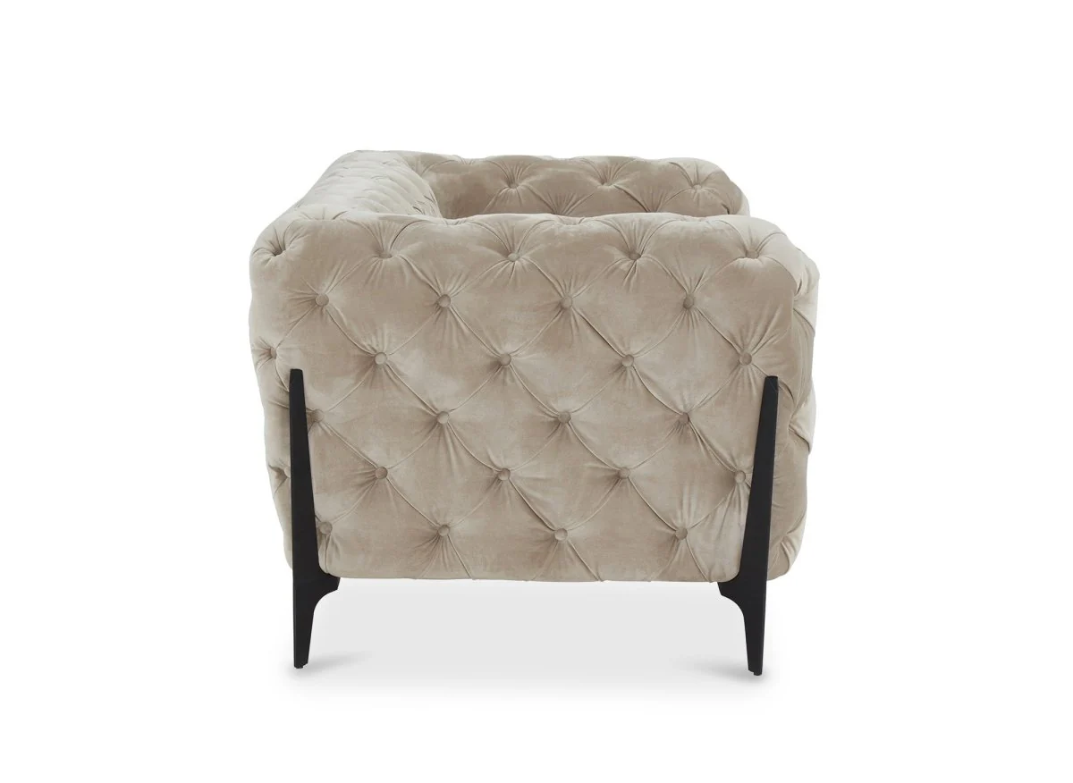 Canapé fixe 2 places capitonné chesterfield velours beige CARMEN - Image 6
