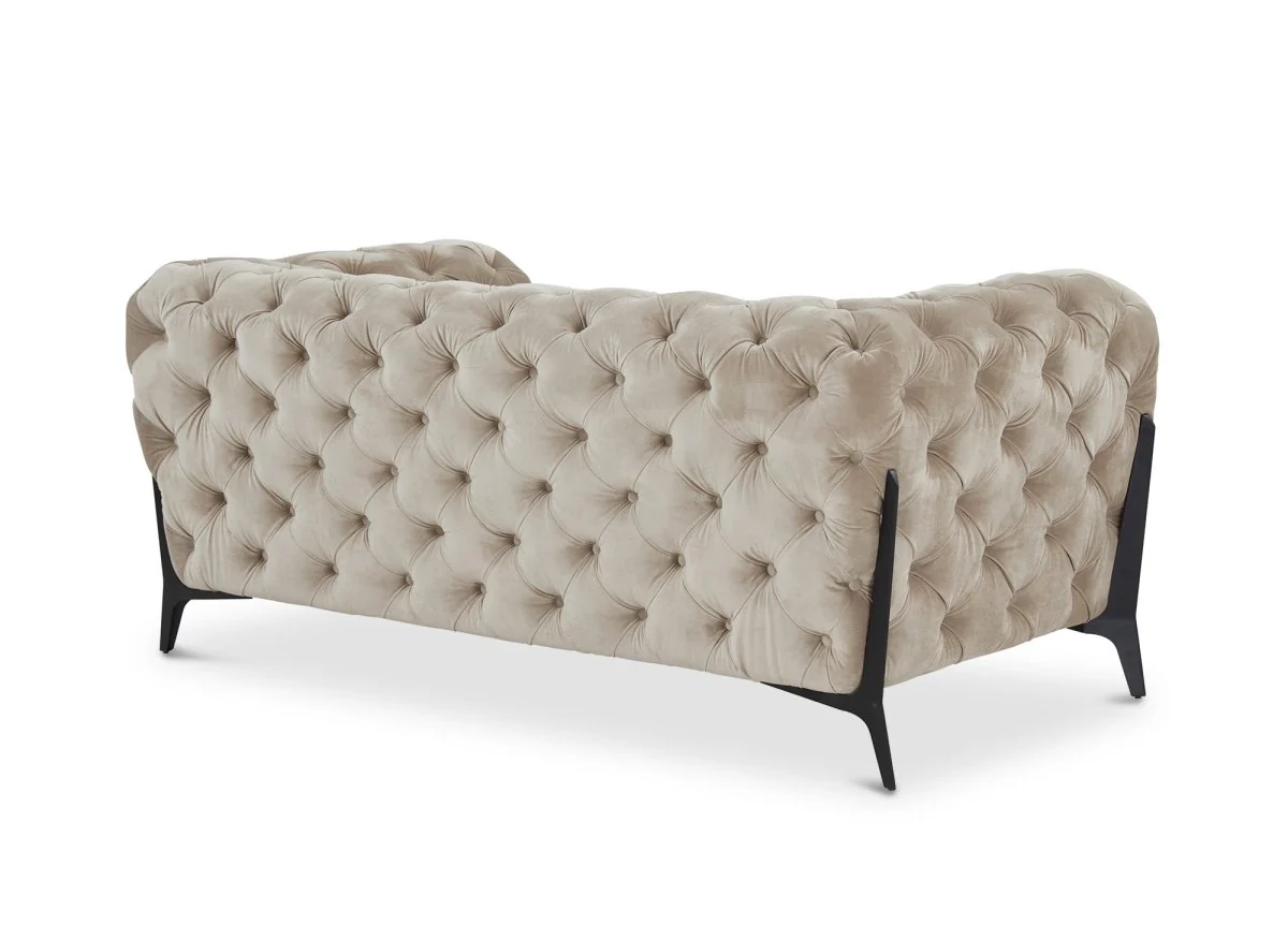 Canapé fixe 2 places capitonné chesterfield velours beige CARMEN - Image 7