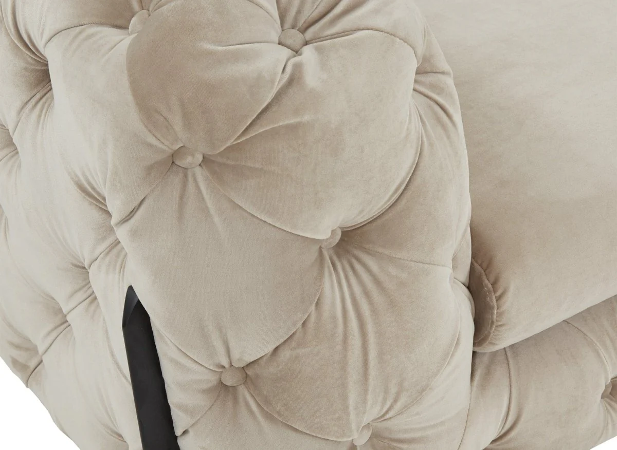 Canapé fixe 2 places capitonné chesterfield velours beige CARMEN - Image 9