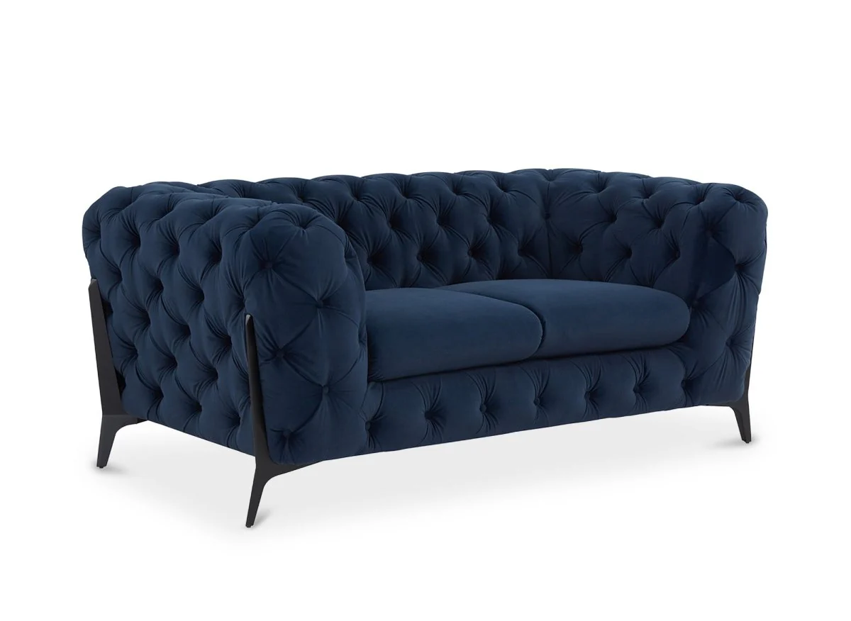 Canapé fixe 2 places capitonné chesterfield velours bleu CARMEN - Image 4