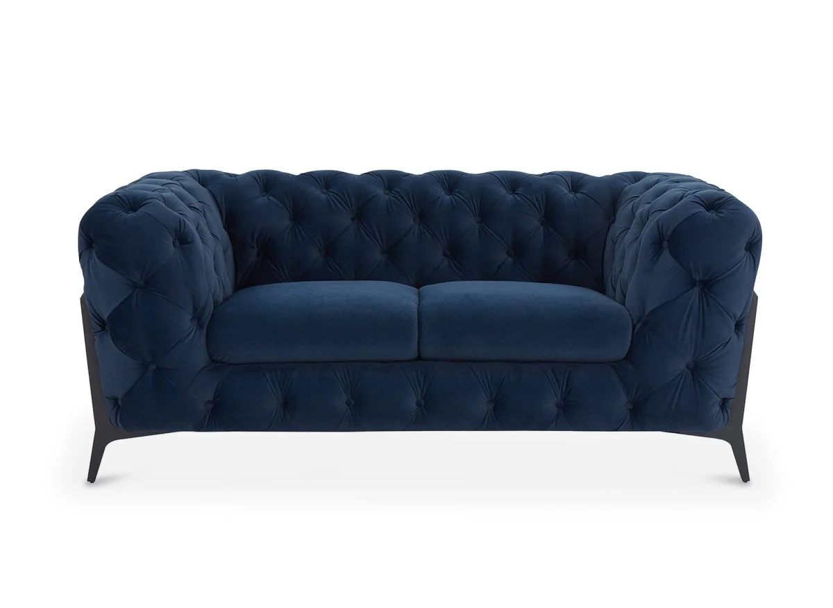 Canapé fixe 2 places capitonné chesterfield velours bleu CARMEN - Image 5