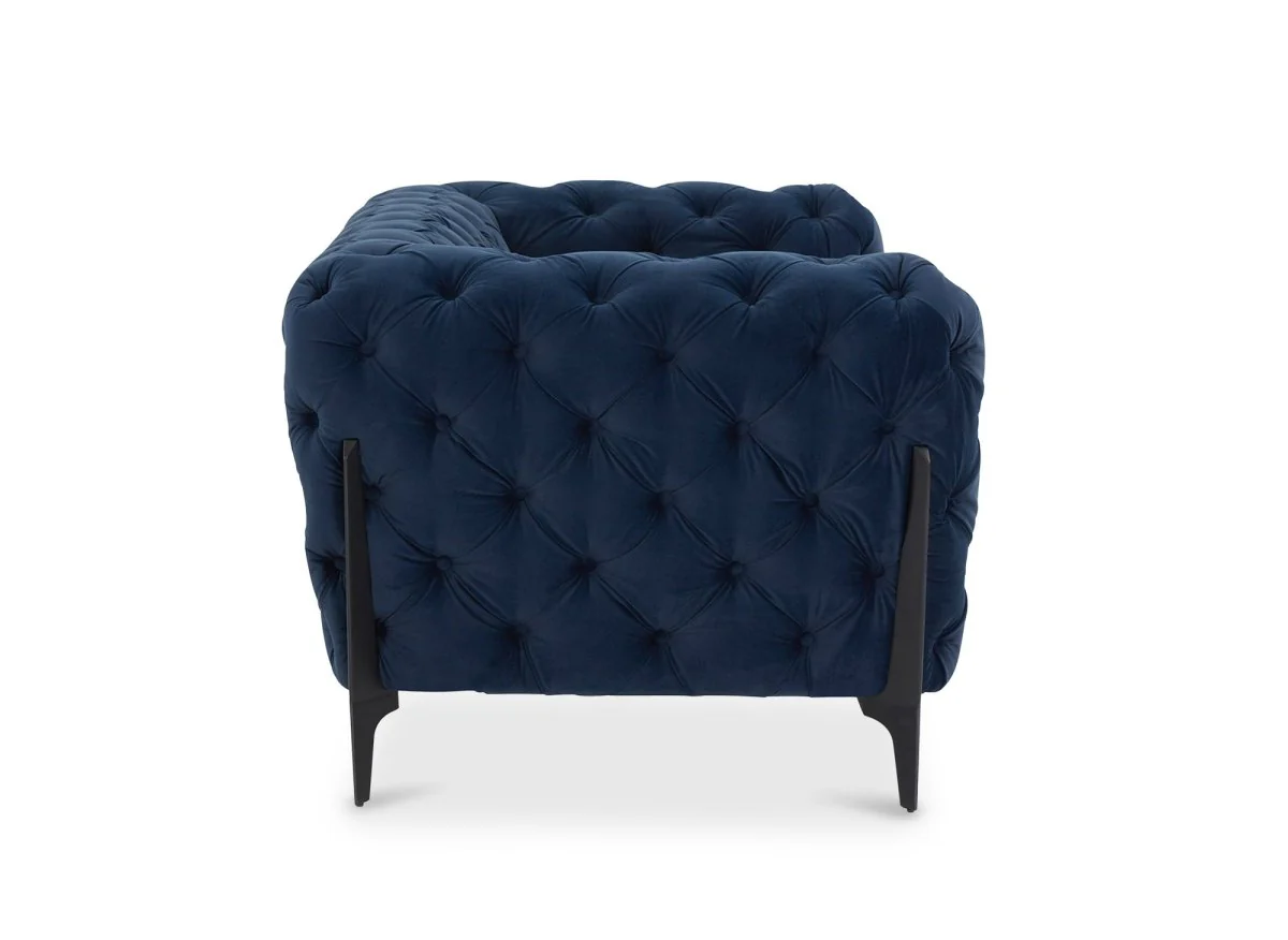 Canapé fixe 2 places capitonné chesterfield velours bleu CARMEN - Image 6