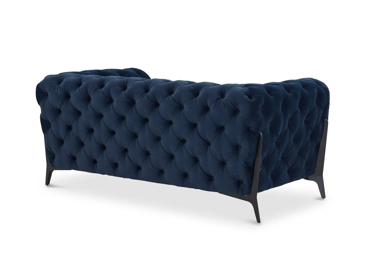 Canapé fixe 2 places capitonné chesterfield velours bleu CARMEN - Image 7