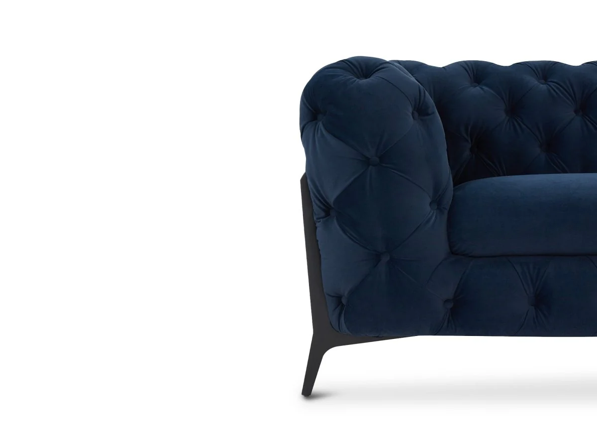Canapé fixe 2 places capitonné chesterfield velours bleu CARMEN - Image 8