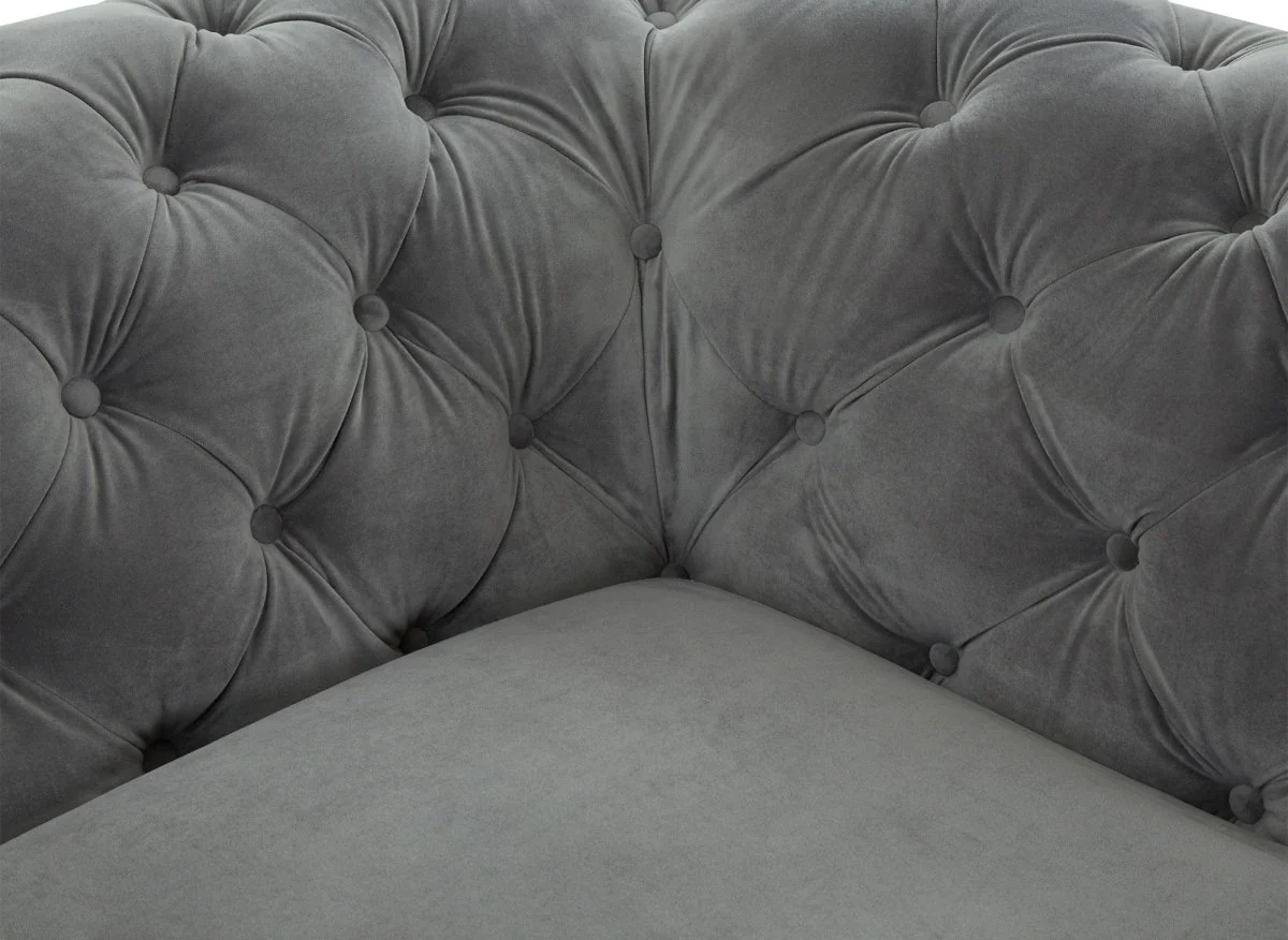 Canapé fixe 2 places capitonné chesterfield velours gris CARMEN - Image 10