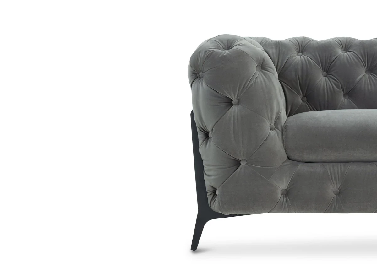 Canapé fixe 2 places capitonné chesterfield velours gris CARMEN - Image 8