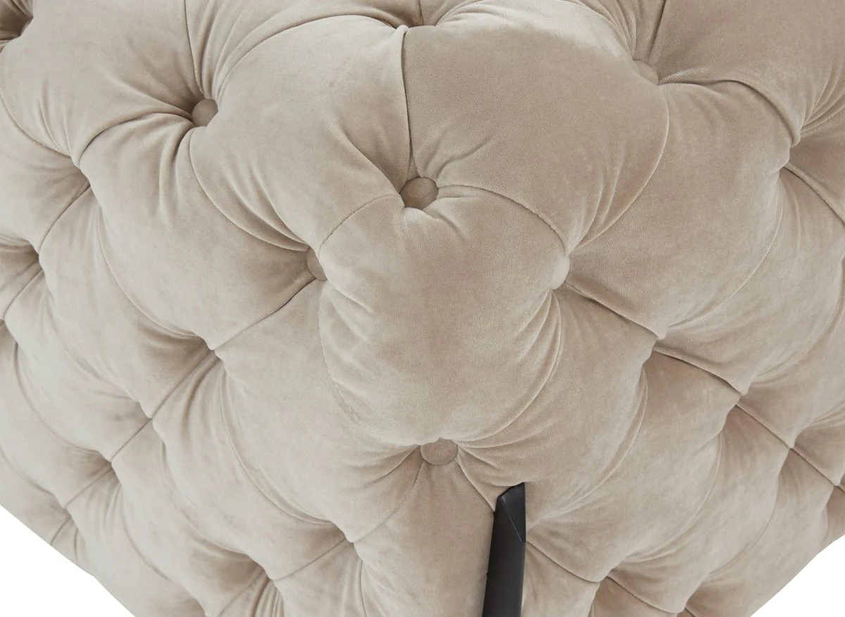 Canapé fixe 3 places capitonné chesterfield velours beige CARMEN - Image 11
