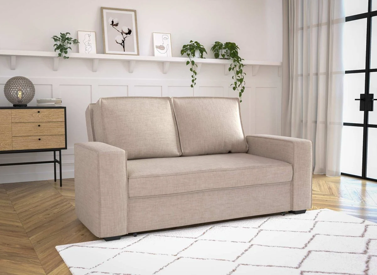 Canapé convertible 3 places en tissu beige JAMES