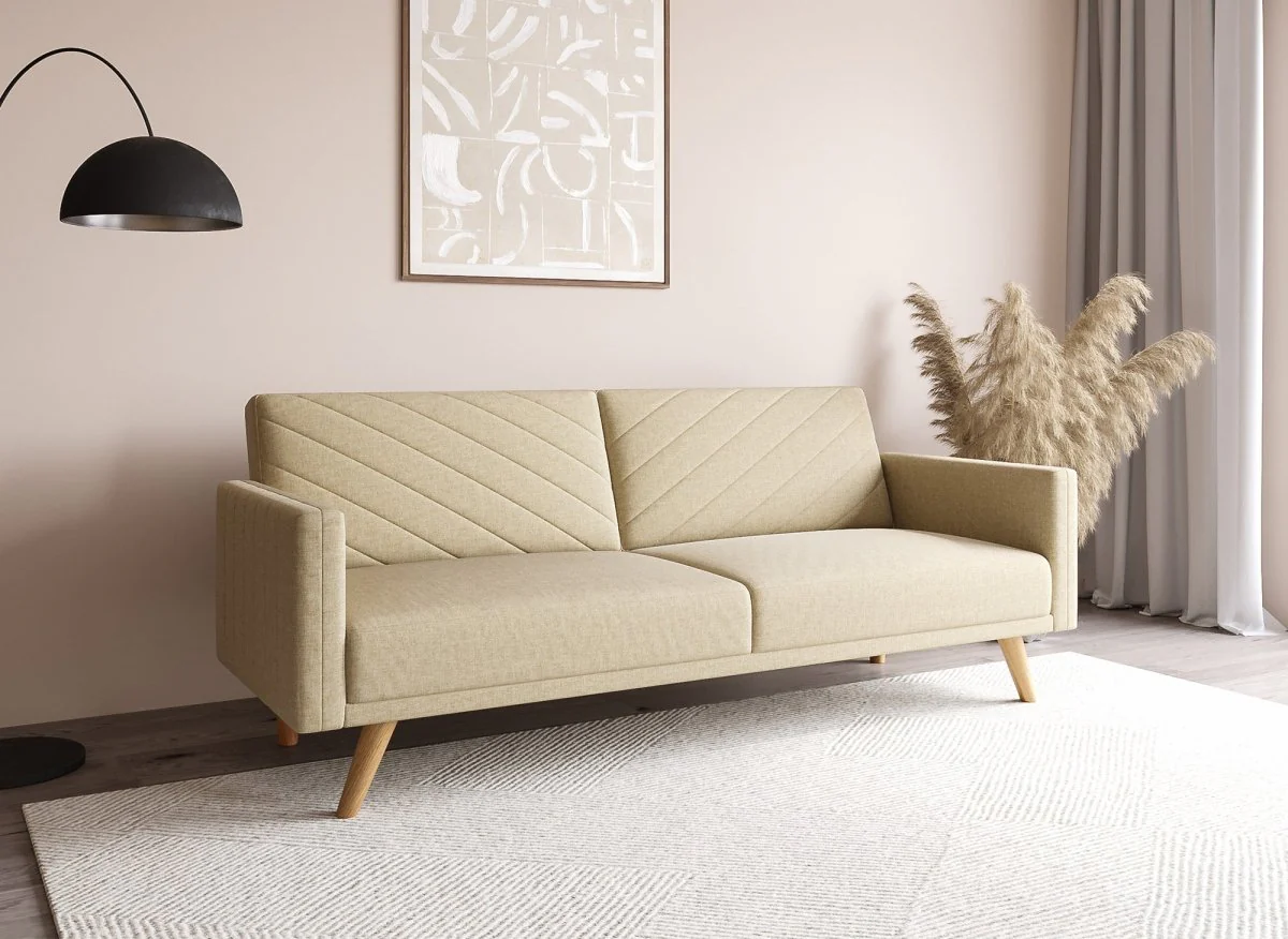 Canapé 3 places convertible scandinave en tissu beige BALDER