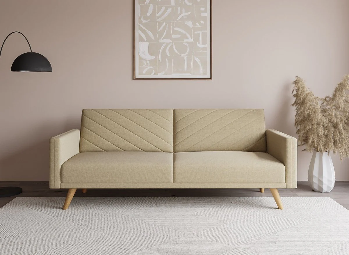 Canapé 3 places convertible scandinave en tissu beige BALDER - Image 3