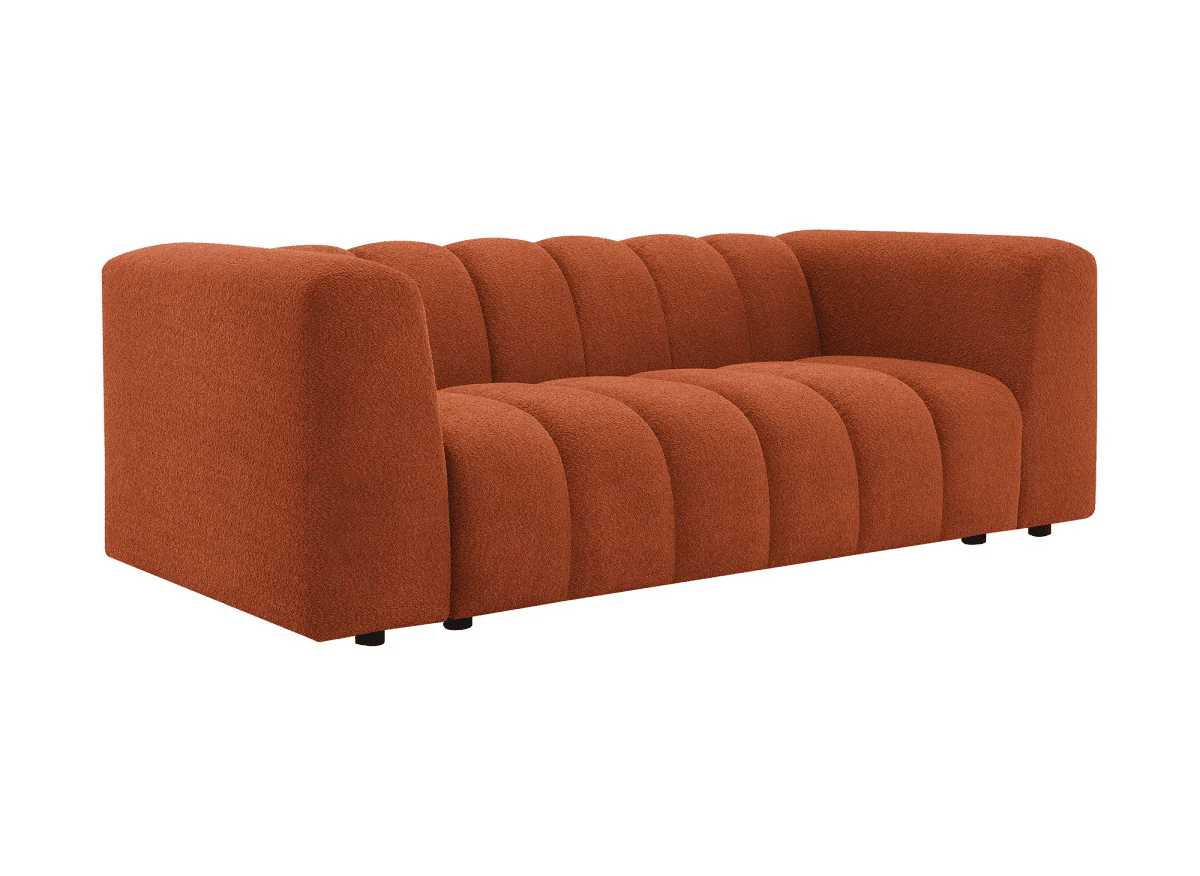 Canapé fixe 3 places en tissu bouclette terracotta AELIS - Image 3