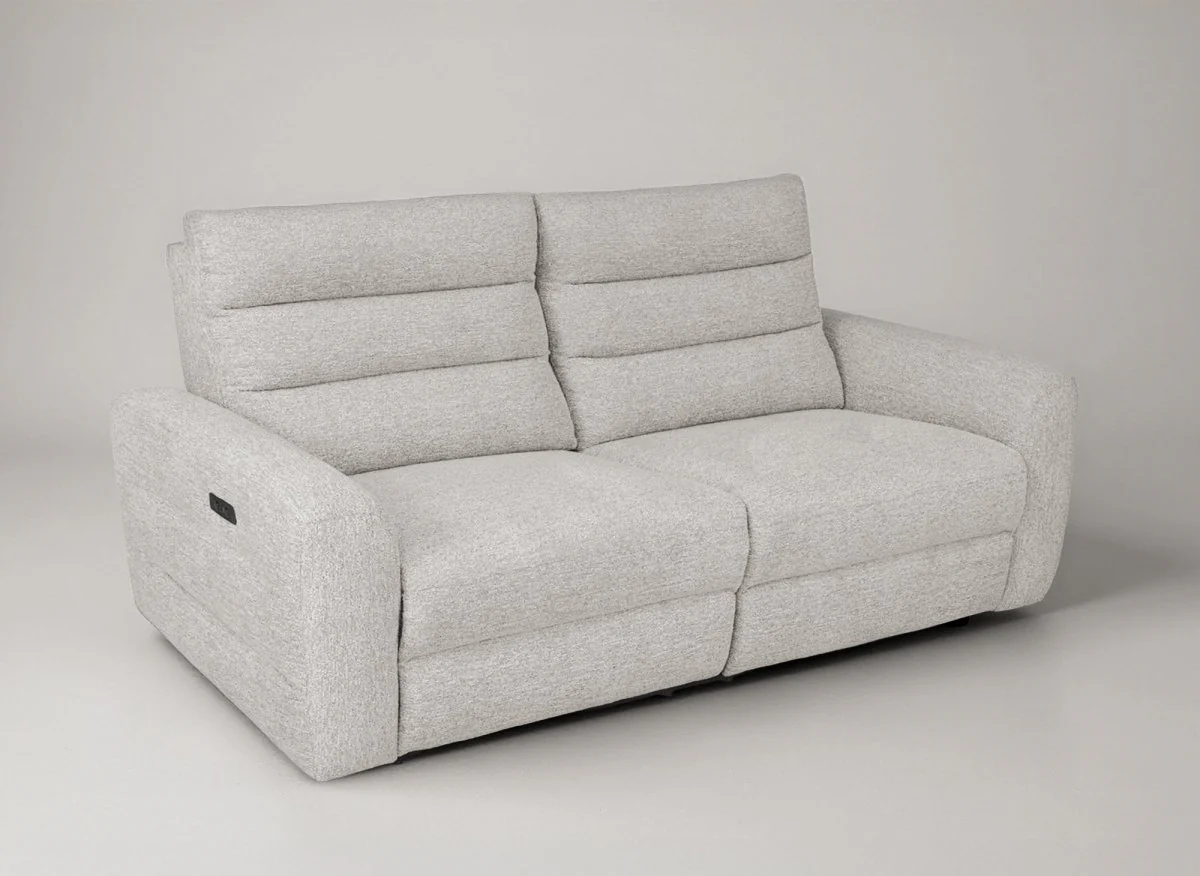 Canapé 3 places relax électrique en tissu bouclette beige DAVY - Image 4