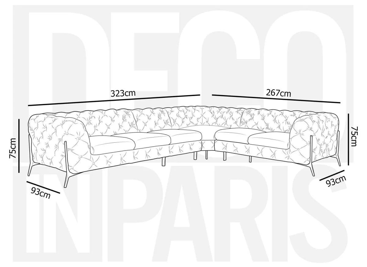 Canapé capitonné chesterfield d'angle réversible en velours beige CARMEN - Image 11