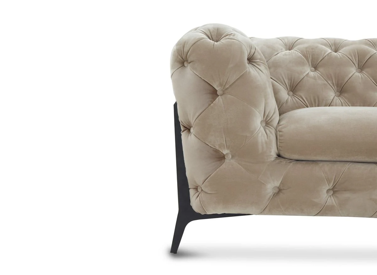 Canapé capitonné chesterfield d'angle réversible en velours beige CARMEN - Image 6