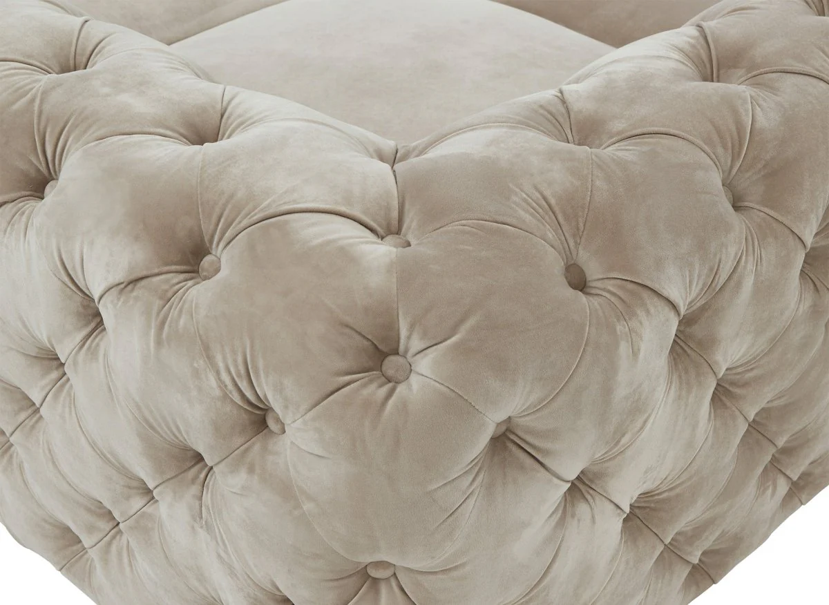 Canapé capitonné chesterfield d'angle réversible en velours beige CARMEN - Image 8