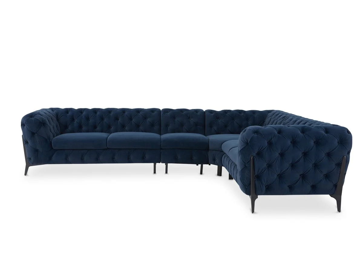 Canapé capitonné chesterfield d'angle réversible en velours bleu CARMEN - Image 4