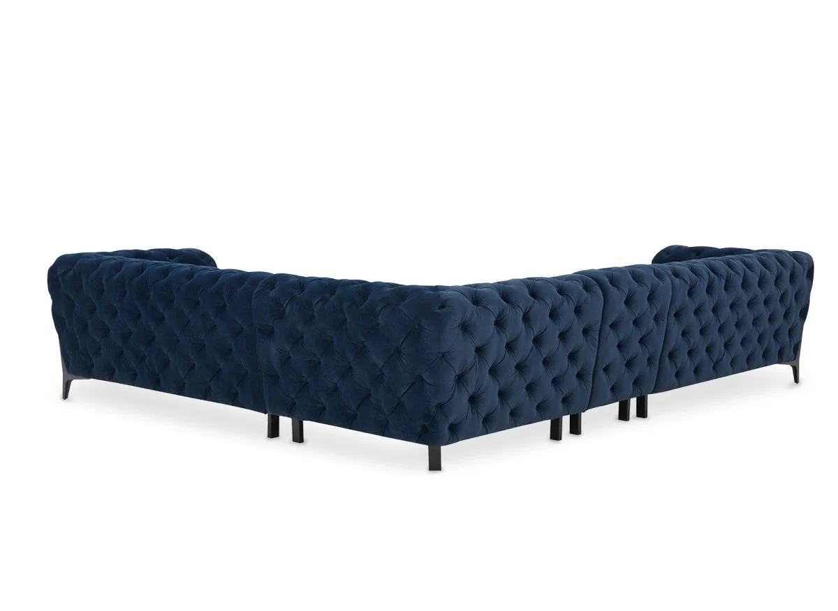 Canapé capitonné chesterfield d'angle réversible en velours bleu CARMEN - Image 5