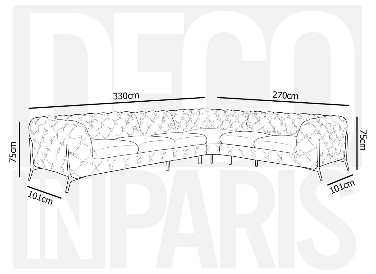 Canapé capitonné chesterfield d'angle réversible en velours gris CARMEN - Image 11