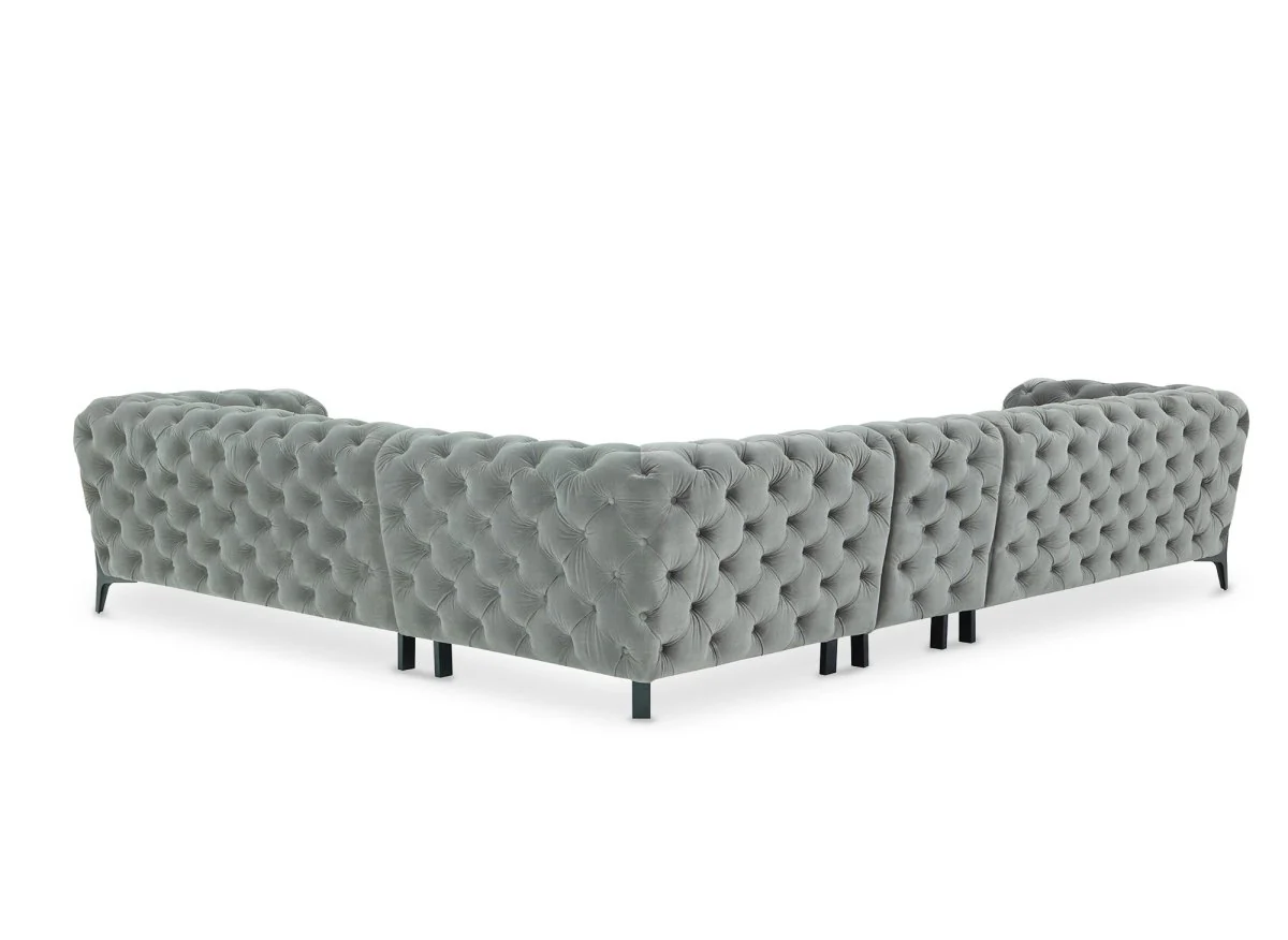 Canapé capitonné chesterfield d'angle réversible en velours gris CARMEN - Image 5
