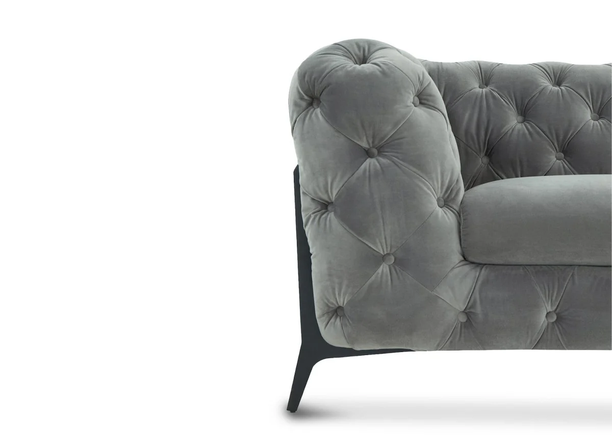 Canapé capitonné chesterfield d'angle réversible en velours gris CARMEN - Image 6
