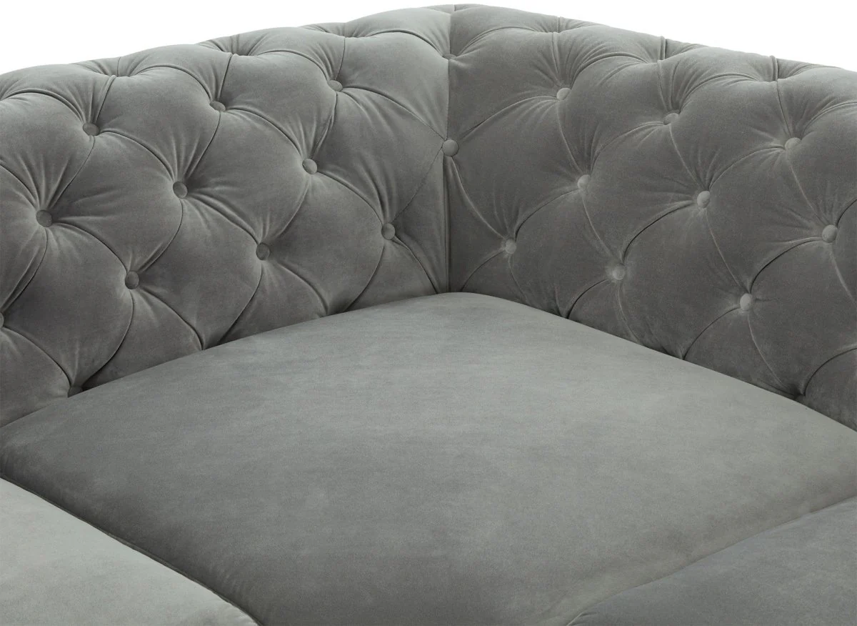 Canapé capitonné chesterfield d'angle réversible en velours gris CARMEN - Image 7