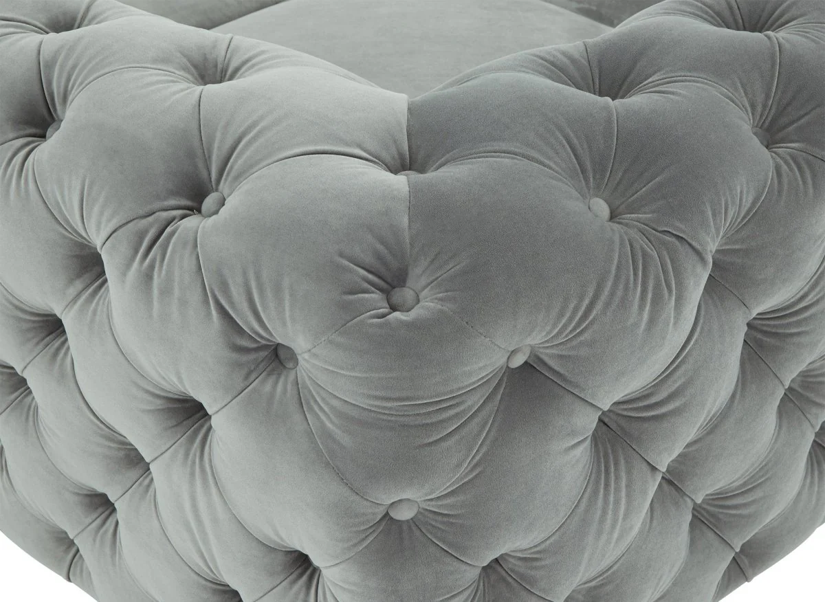 Canapé capitonné chesterfield d'angle réversible en velours gris CARMEN - Image 8