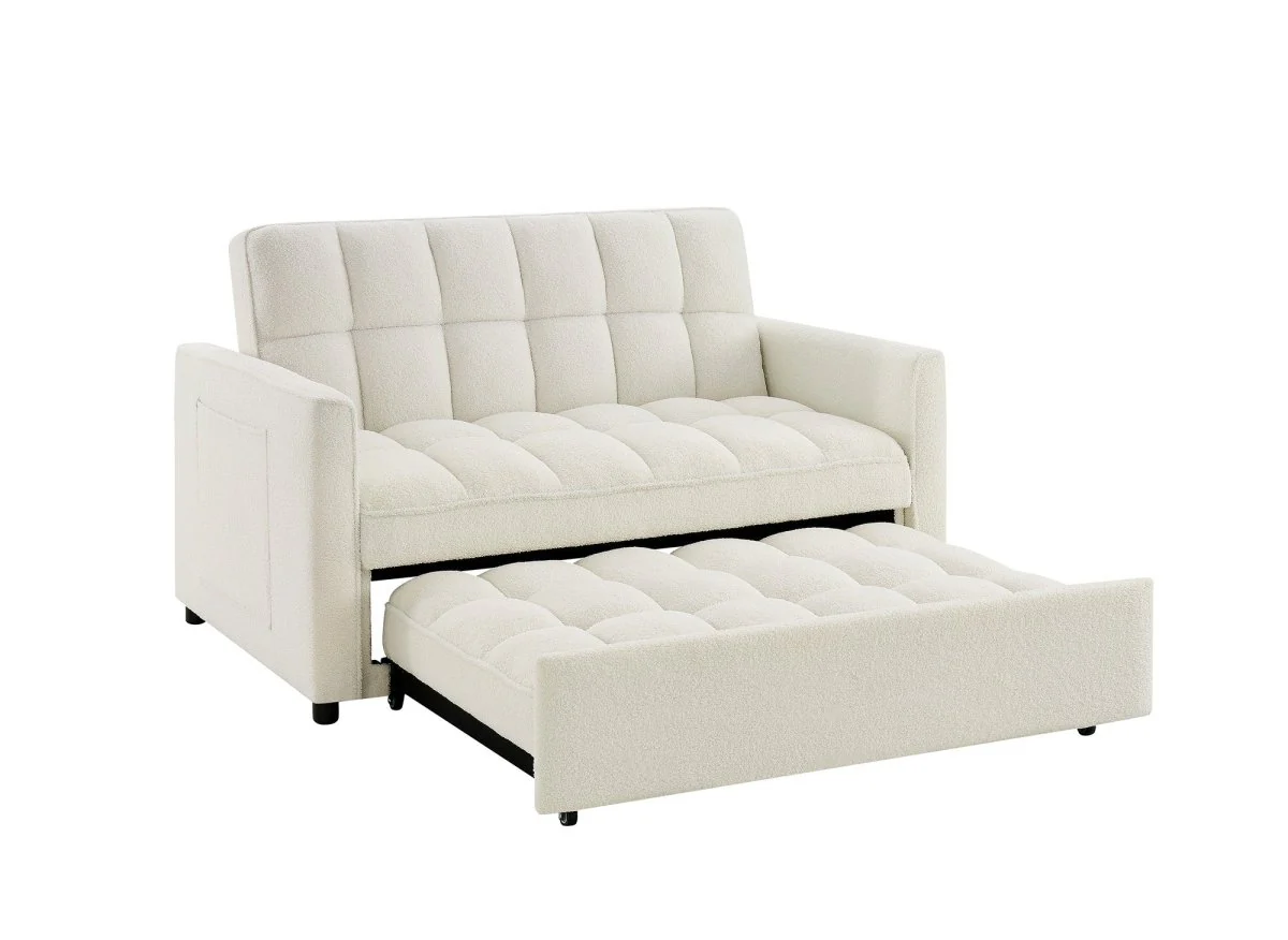 Canapé convertible 2 places en tissu bouclette écru JASPER - Image 6