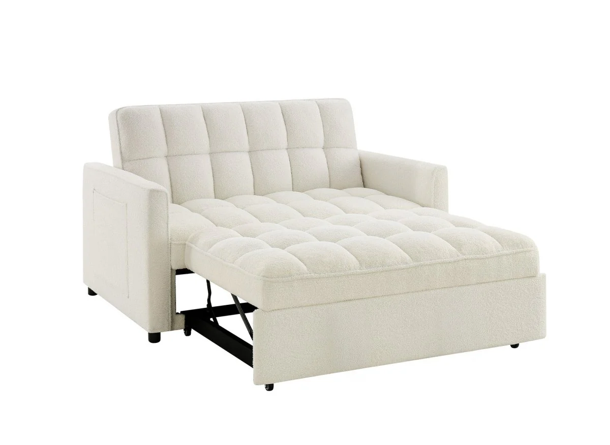 Canapé convertible 2 places en tissu bouclette écru JASPER - Image 8