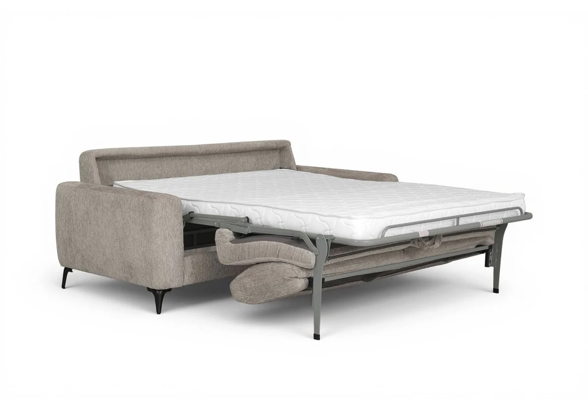 Canapé convertible express 3 places en velours chiné beige NONA - Image 3