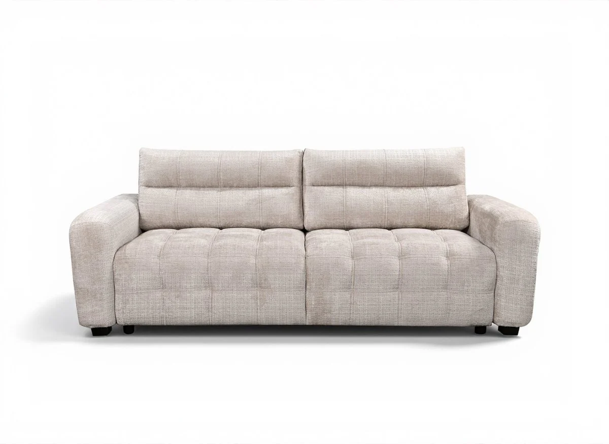 Canapé convertible avec coffre 3 places en velours chiné beige RALYA - Image 5