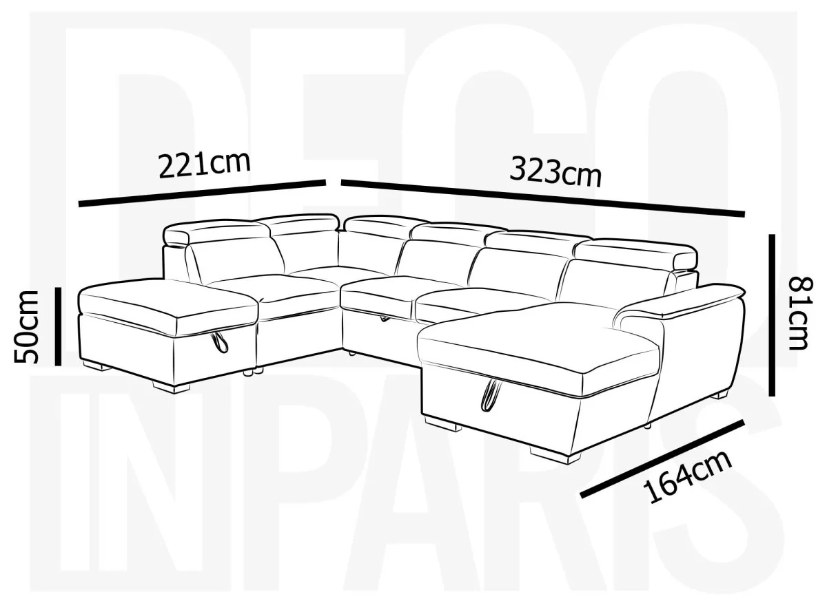 Canapé convertible et panoramique avec coffre de rangement en tissu beige OLIVER - Angle Droit - Image 11