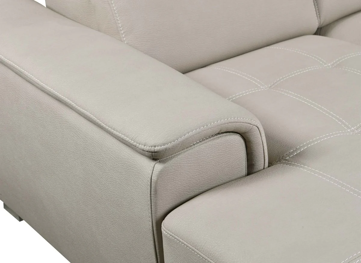 Canapé convertible et panoramique avec coffre de rangement en tissu beige OLIVER - Angle Gauche - Image 10