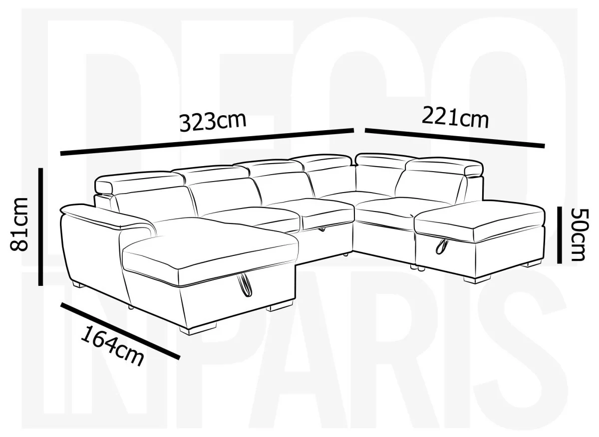 Canapé convertible et panoramique avec coffre de rangement en tissu beige OLIVER - Angle Gauche - Image 11