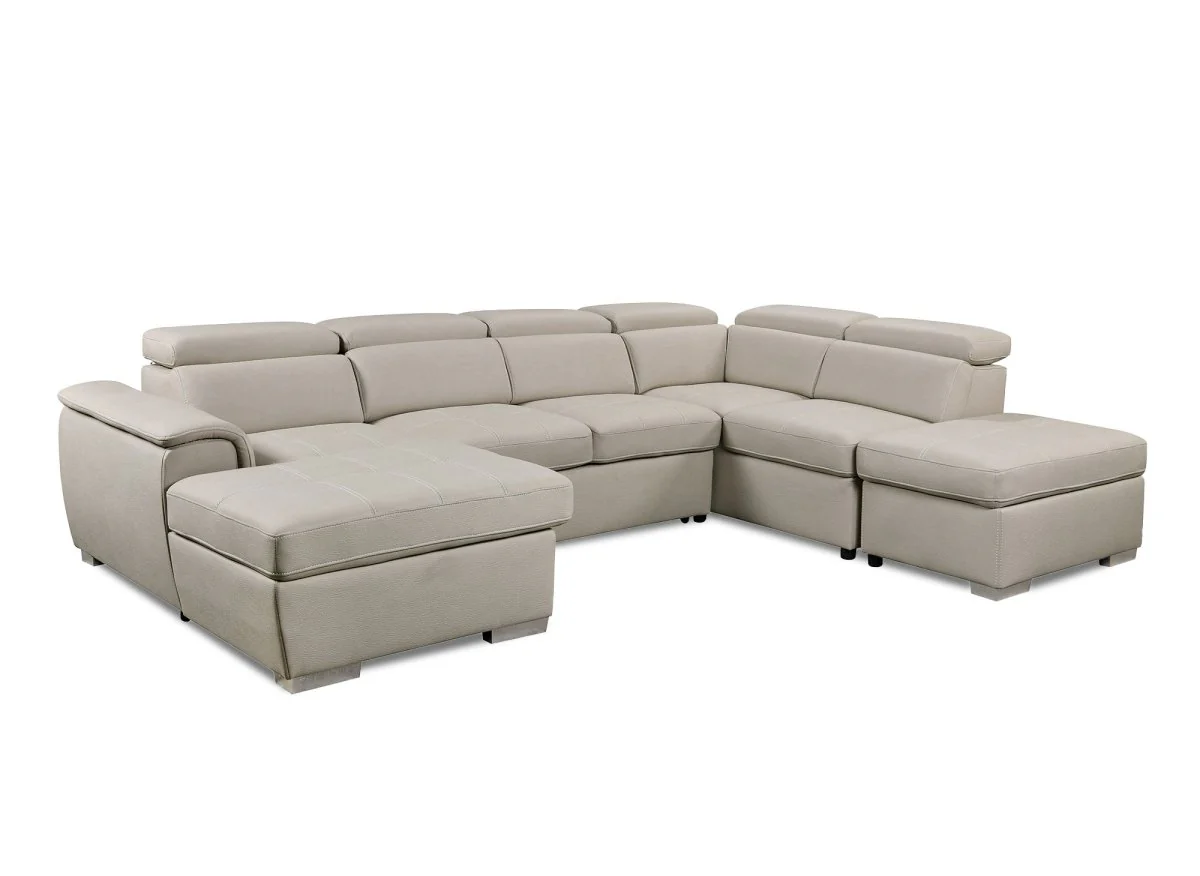 Canapé convertible et panoramique avec coffre de rangement en tissu beige OLIVER - Angle Gauche - Image 5