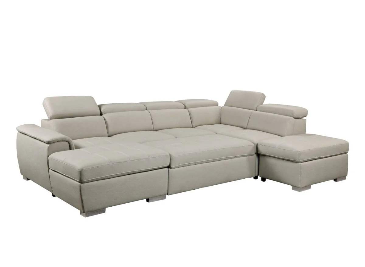 Canapé convertible et panoramique avec coffre de rangement en tissu beige OLIVER - Angle Gauche - Image 7