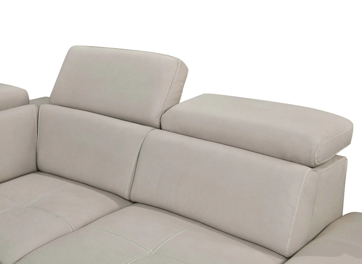 Canapé convertible et panoramique avec coffre de rangement en tissu beige OLIVER - Angle Gauche - Image 8