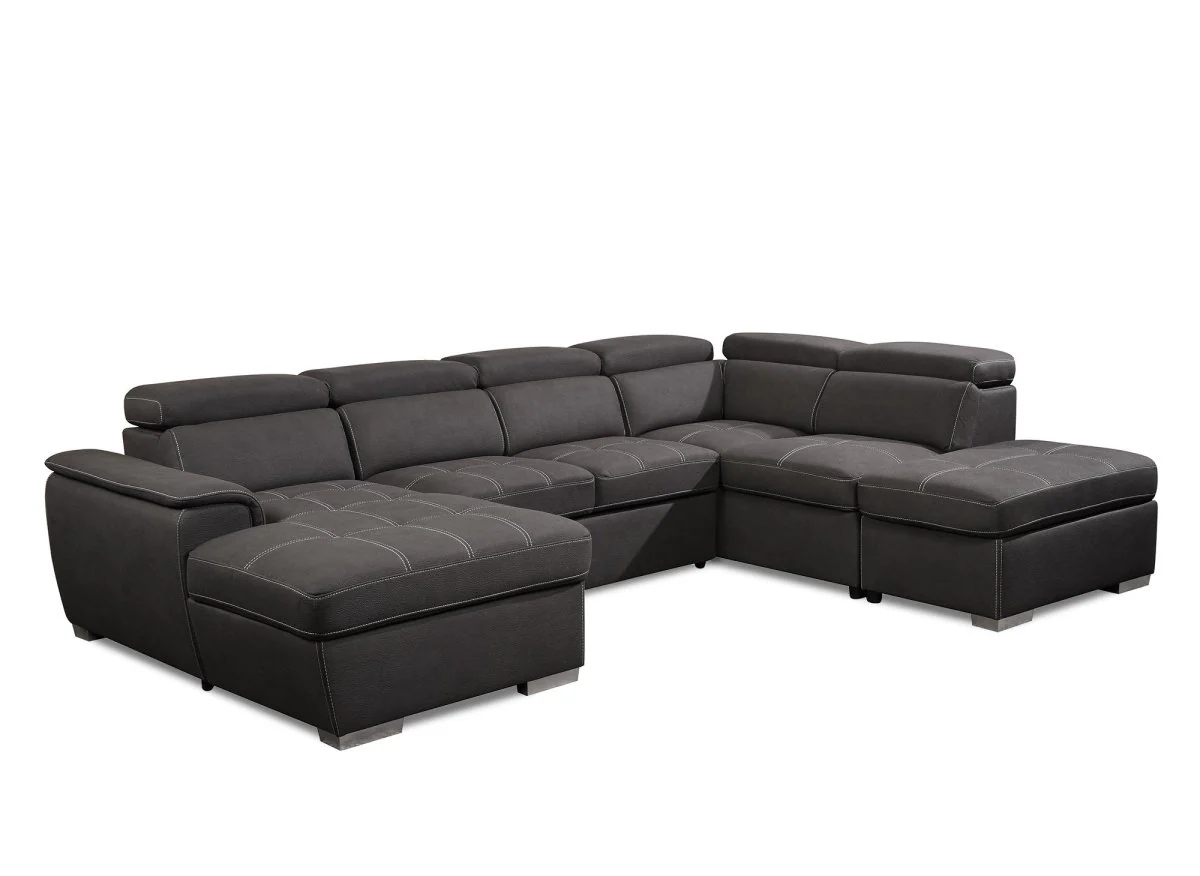 Canapé convertible et panoramique avec coffre de rangement en tissu gris OLIVER - Angle Gauche - Image 5
