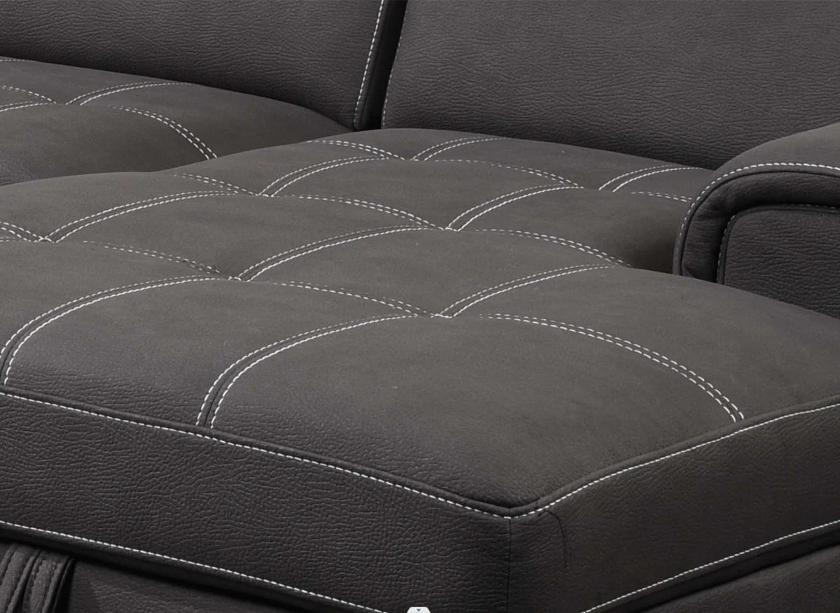 Canapé convertible et panoramique avec coffre de rangement en tissu gris OLIVER - Angle Gauche - Image 7