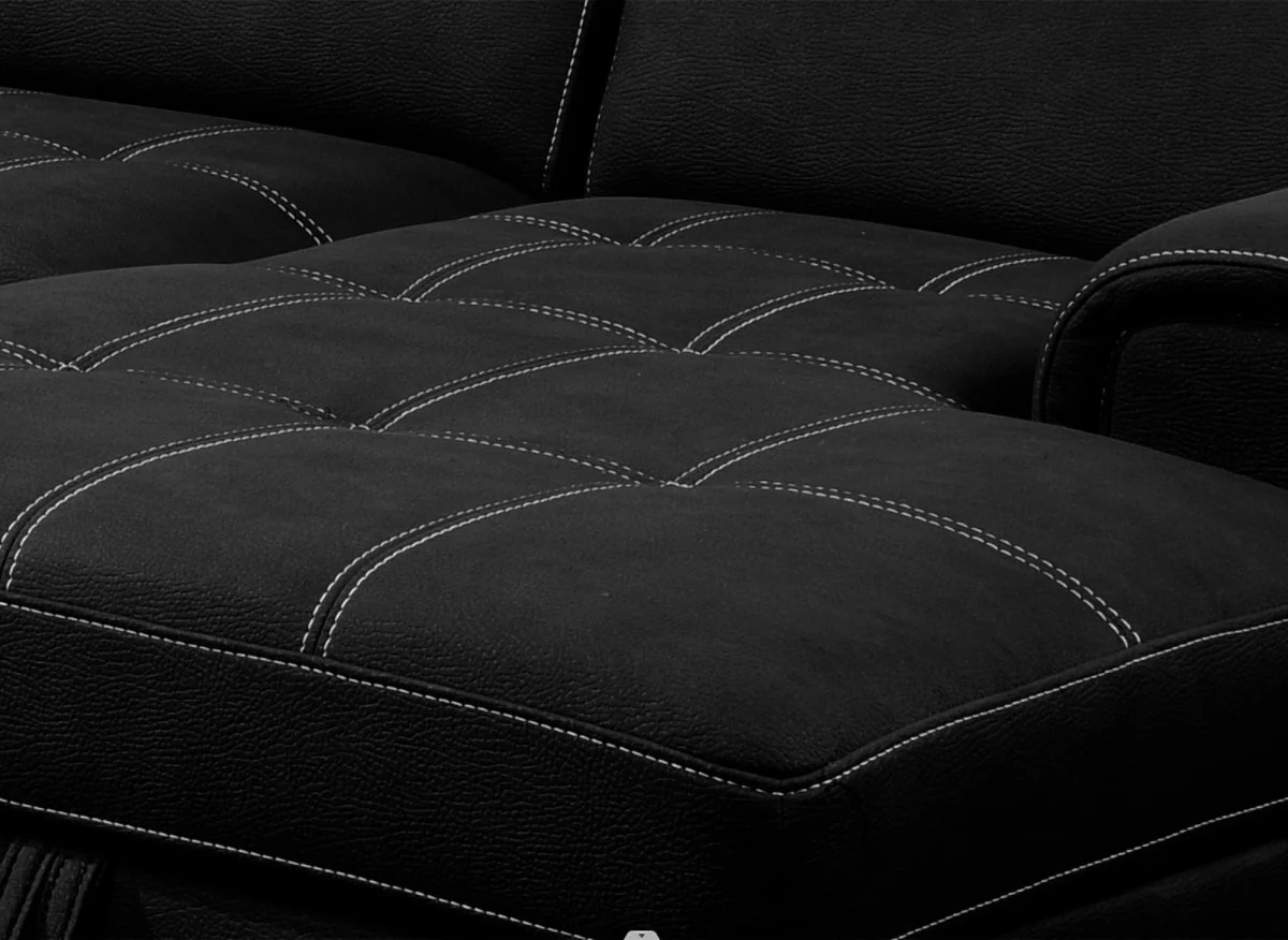 Canapé convertible et panoramique avec coffre de rangement en tissu noir OLIVER - Angle Droit - Image 7