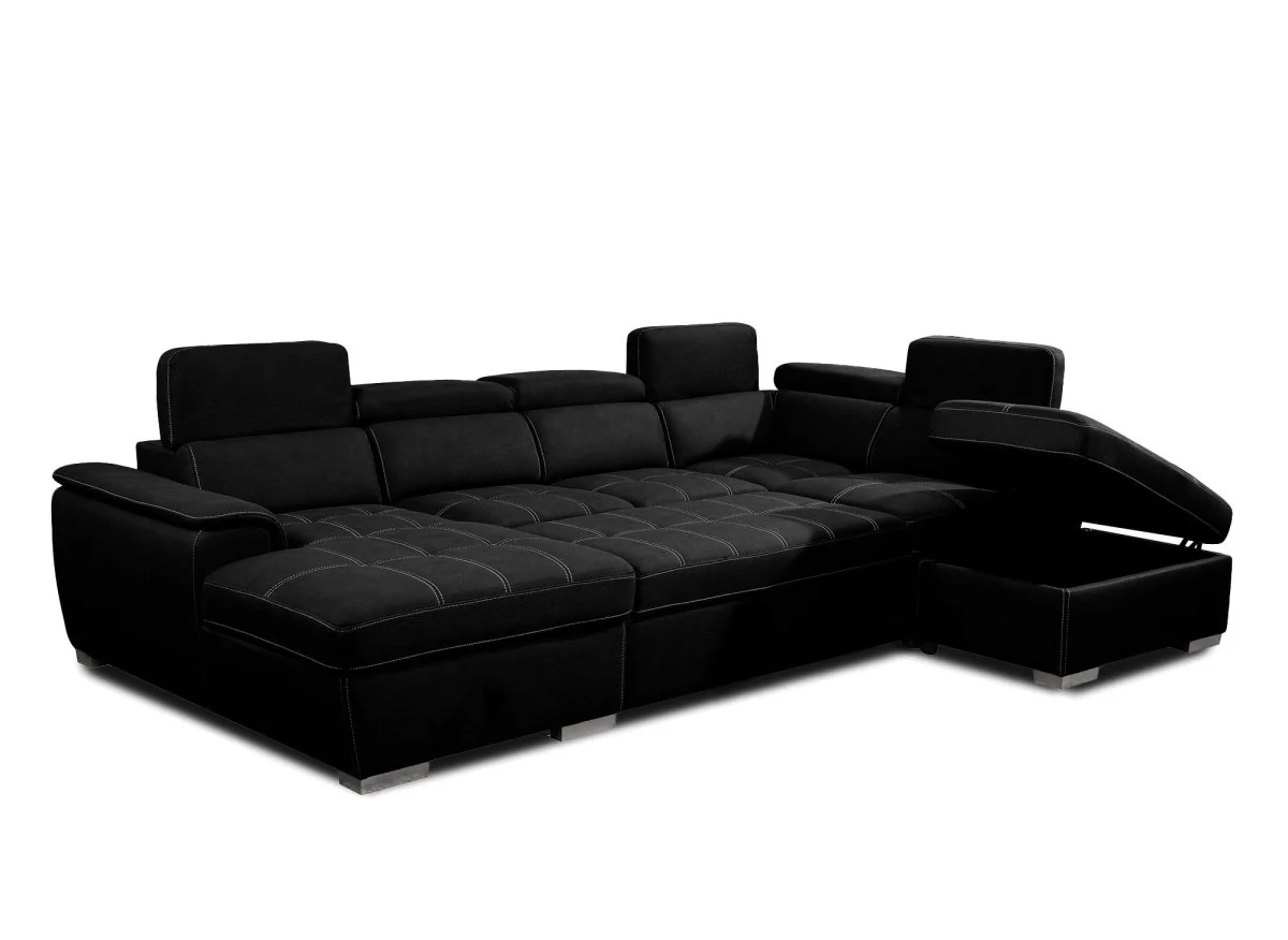 Canapé convertible et panoramique avec coffre de rangement en tissu noir OLIVER - Angle Gauche - Image 6