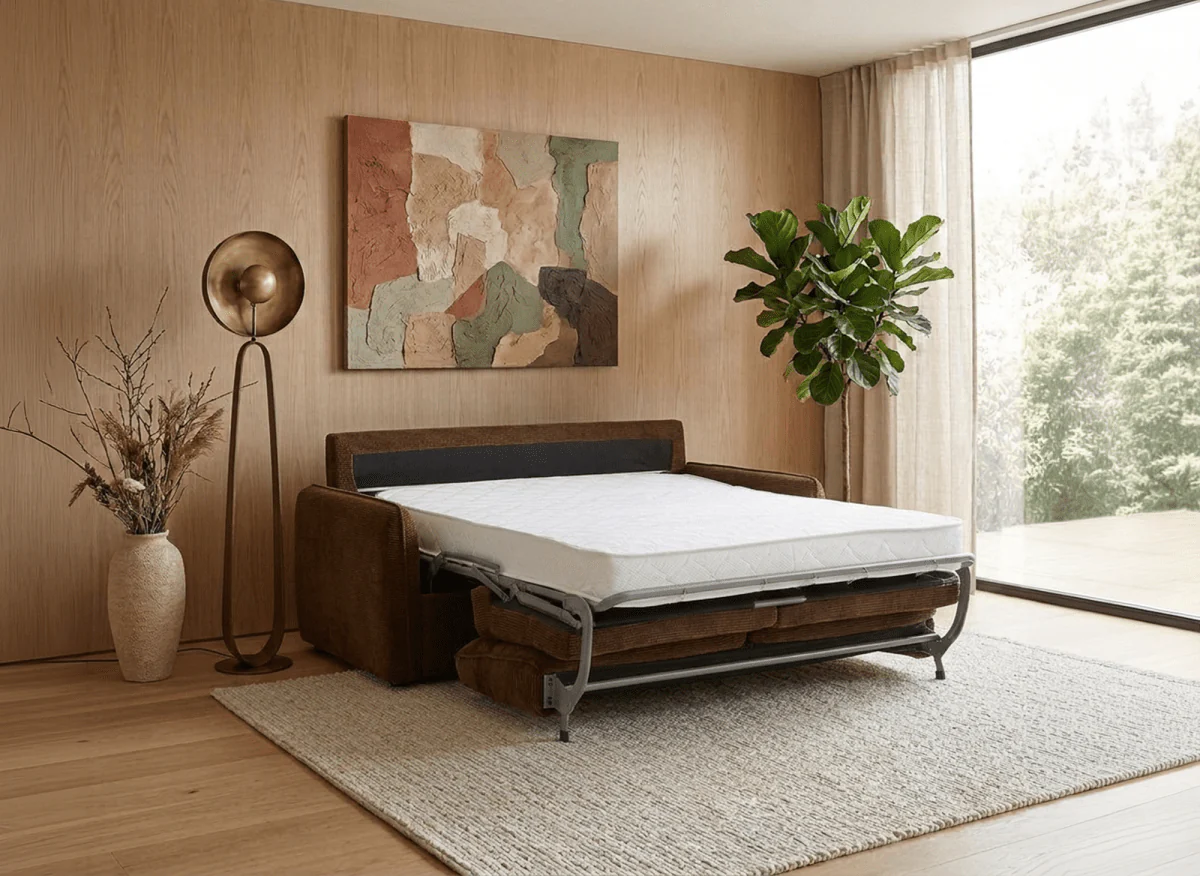 Canapé convertible express 3 places matelas 15 cm en tissu texturé terracotta ADILIO - Image 2