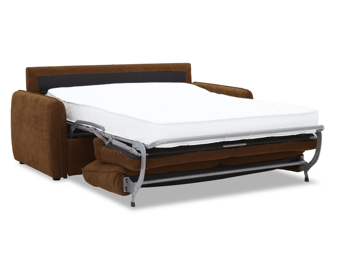 Canapé convertible express 3 places matelas 15 cm en tissu texturé terracotta ADILIO - Image 4