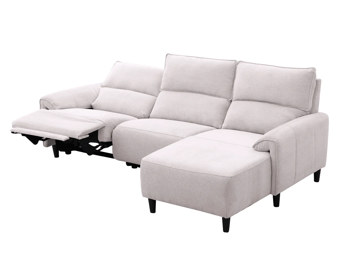 Canapé d’angle relax électrique en tissu beige LUDMILA - Angle droit - Image 5