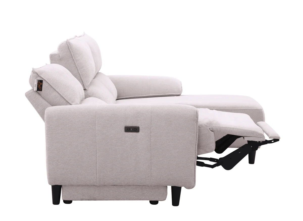 Canapé d’angle relax électrique en tissu beige LUDMILA - Angle droit - Image 8